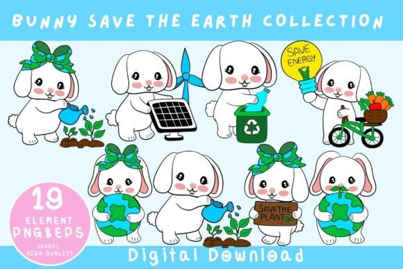 Download Cute Eco Bunny Clipart Save the Earth - Earth Collection