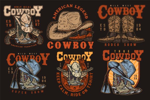 Download Cowboy Vintage Handdrawn Logo Design Set - Logo design set Collection