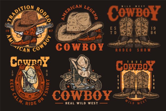 Download Cowboy Vintage Handdrawn Logo Design Set - Logo design set Collection